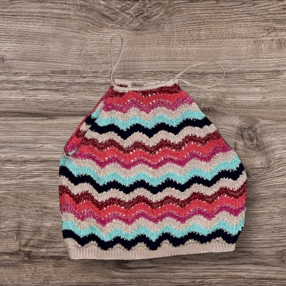 Altar'd State Tops - Altar'd State Medium Boho Multicolor Chevron Knit Crocheted Halter Neck Crop Top